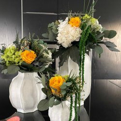 Gul forrsdrm / lille (Konserveret blomster buket lilla og grnne farver)