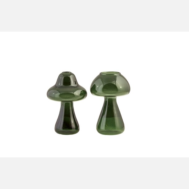 Mushroom Glas 2 stk som billedet i grn hjde 12,5 cm