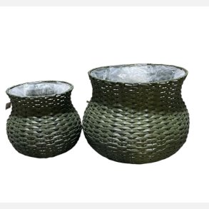 Kurve pottest i grn rattan flet