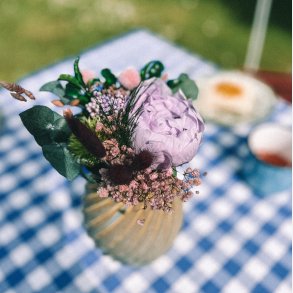 Lille Evighedsbuket med lilla bonderose